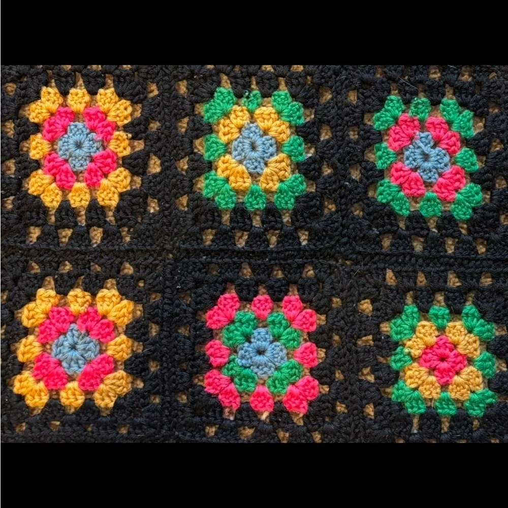 Vintage Handmade Granny Square Crochet Throw Blanket Afghan